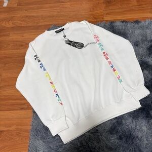Chrome Hearts White Sweatshirt with Multicolor Sleeve Details